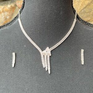 LEISURE‎ AMERICAN DIAMOND 16-18” DROP 3 ROWS STONES NECKLACE/EARRING SET NEW